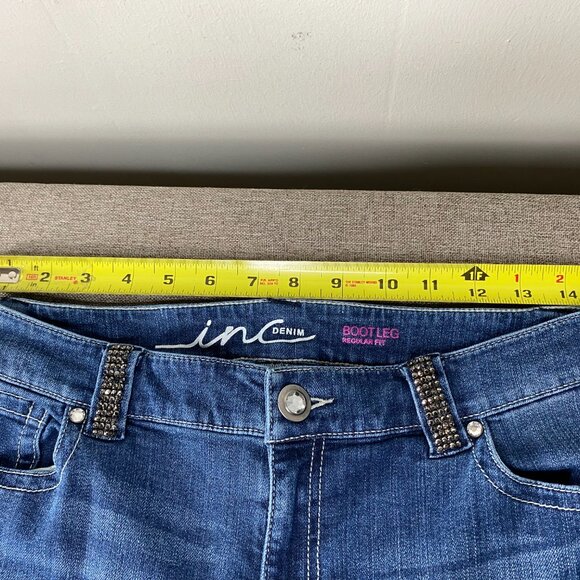 INC International Concepts Boot Leg Denim Jeans Women's 8 Blue Bedazzled Casual - Picture 9 of 16